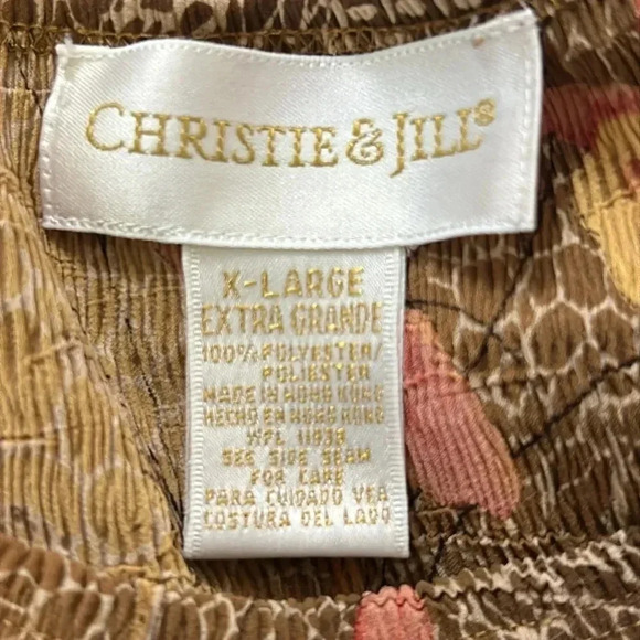 Christie & Jill Crinkle Women’s Top Sz XL Earthy Floral Short Sleeved Pullover - Picture 5 of 6